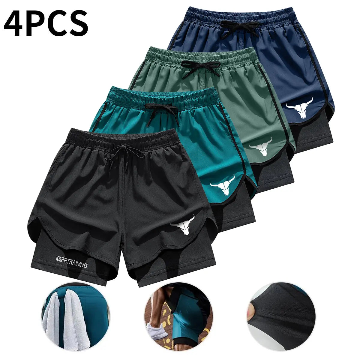 Men's 2-in-1 Quick Dry Training Shorts 4-Pack for Gym Workout and Outdoor Sports