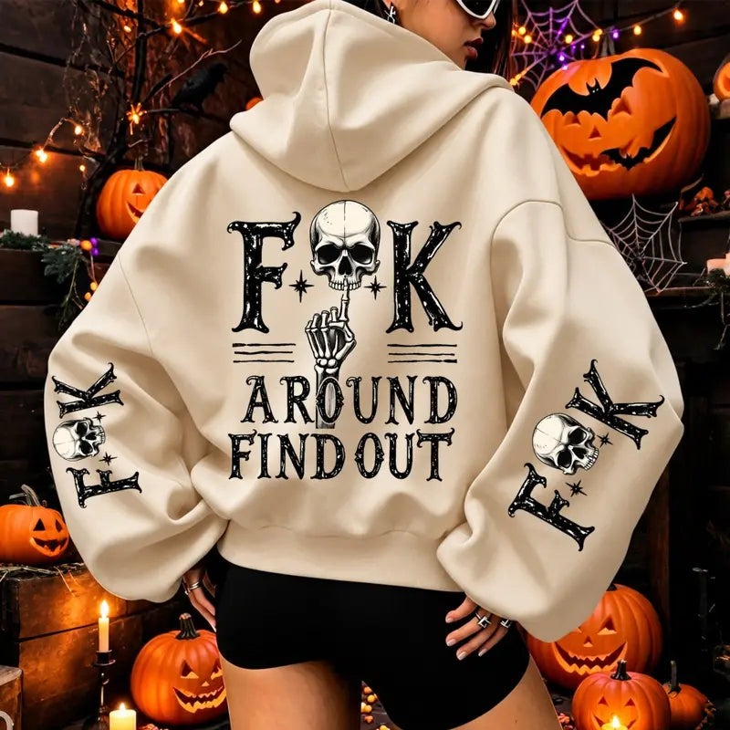 Skeleton Find Out Graphic Hoodie for Bold Halloween Streetwear Outfits