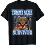 Funny Tummy Ache Survivor Cat Meme Tee for Pet Lovers and Humor Fans