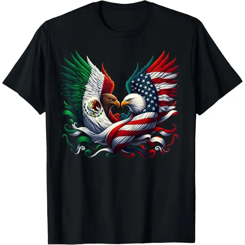 Mexican Roots American Pride Eagle Graphic T-Shirt for Men and Women