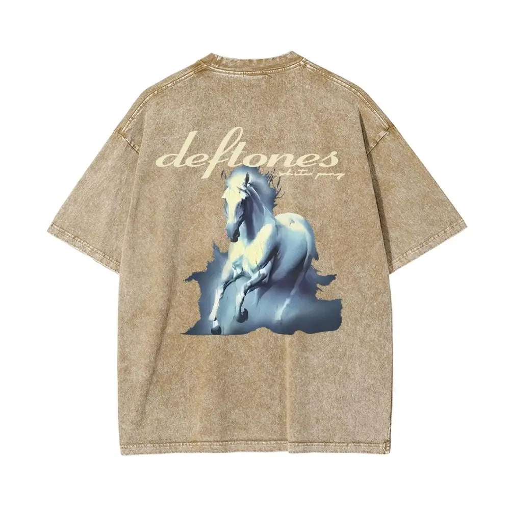 White Pony Vintage Washed Oversized Rock Graphic T-Shirt