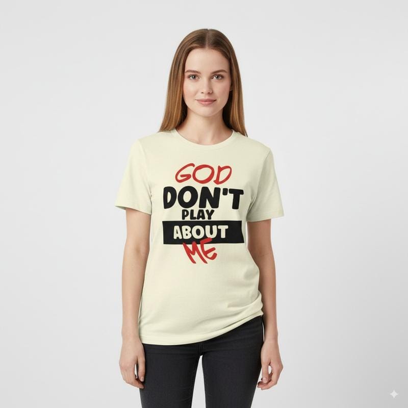 Plus Size Trendy Casual T-Shirt with Inspirational God Don't Play About Me Quote Print for American Women All Seasons Cotton Loose Top Unisex Garment