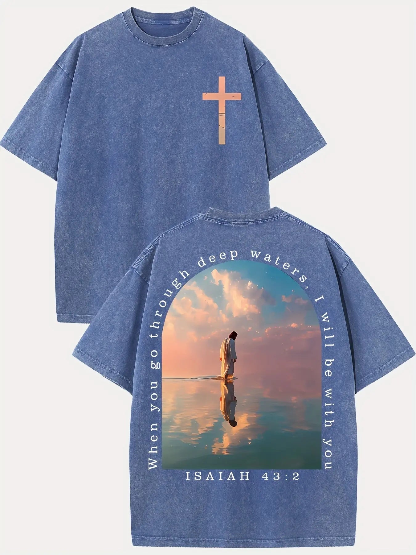 Through Deep Waters: Isaiah 43:2 Vintage Washed Oversized Streetwear Graphic Tee