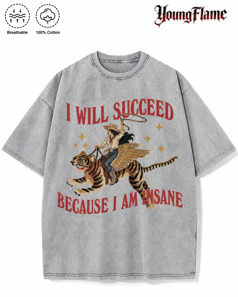 Men’s Vintage Surreal Winged Tiger Graphic Tee with Funny Motivational Statement