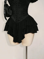 Off-Shoulder Gothic Corset Mini Dress with Ruffle Hem