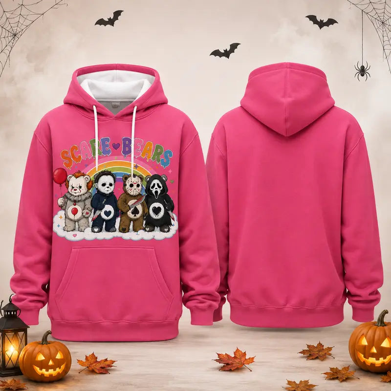 Scare Bears Halloween Graphic Hoodie for Cute Horror Fall Casual Outfits