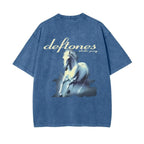 White Pony Vintage Washed Oversized Rock Graphic T-Shirt