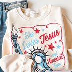 "She Loves Jesus & America Too" Vintage Patriotic Graphic Tee - Faith and Freedom 4th Of July Shirt