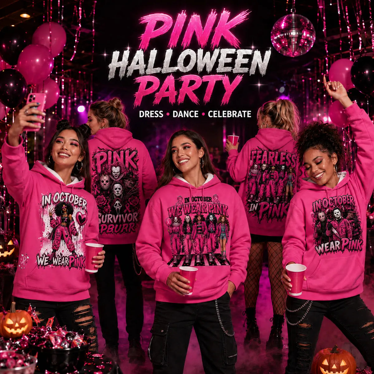 October Awareness Horror Hoodie with Ribbon Graphic for Spooky Season Support
