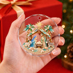 Our Savior Is Born, Personalized Circle Glass Ornament, Gift For Family - 7