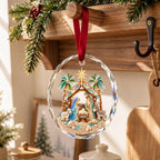 Our Savior Is Born, Personalized Circle Glass Ornament, Gift For Family - 10