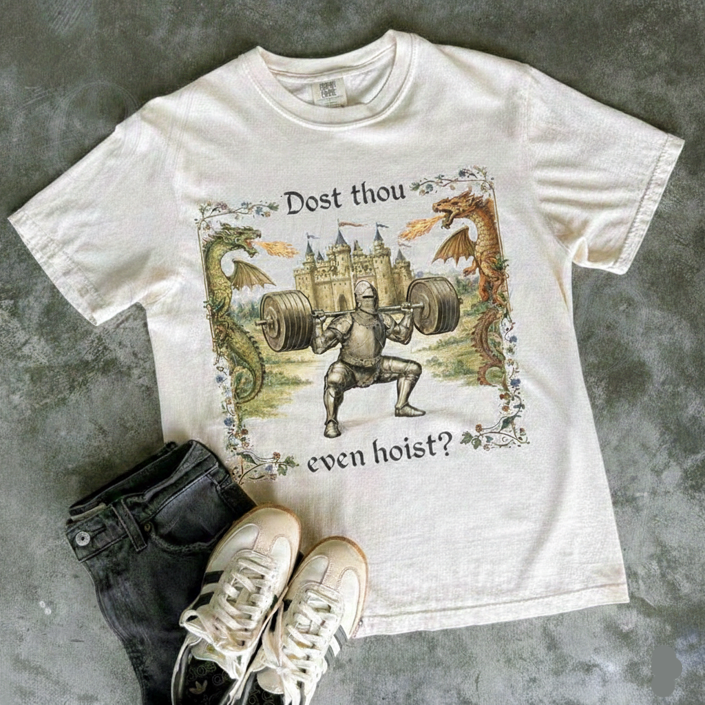 "Dost Thou Even Hoist?" Funny Medieval Knight Retro Gym Shirt