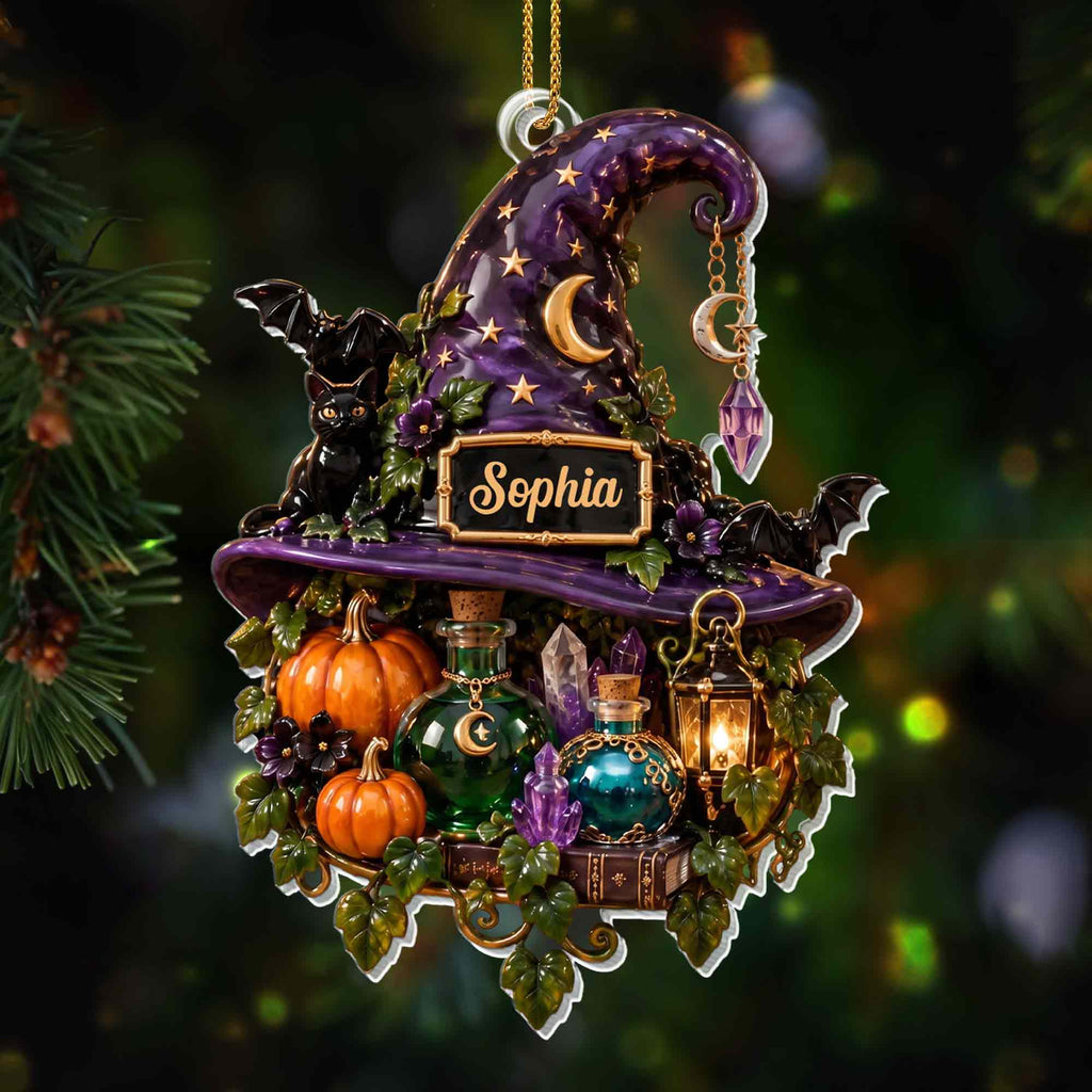 Magical Halloween Night, Personalized Acrylic Ornament, Gift For Witch Lovers - 7