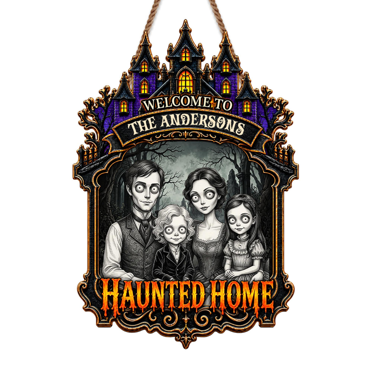 Welcome to Our Haunted Home, Personalized Custom Shaped Wood Sign, Halloween Gift - 7