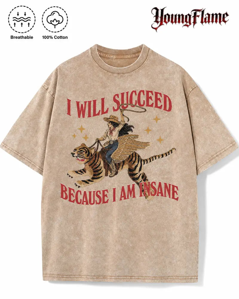 Men’s Vintage Surreal Winged Tiger Graphic Tee with Funny Motivational Statement