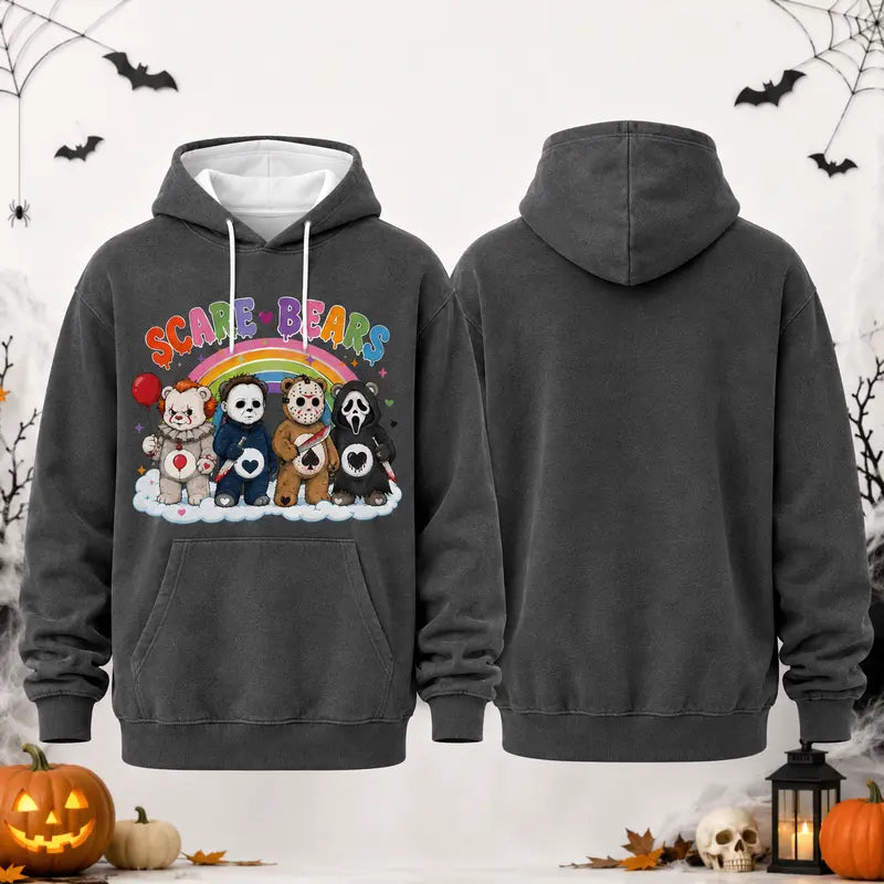 Scare Bears Halloween Graphic Hoodie for Cute Horror Fall Casual Outfits