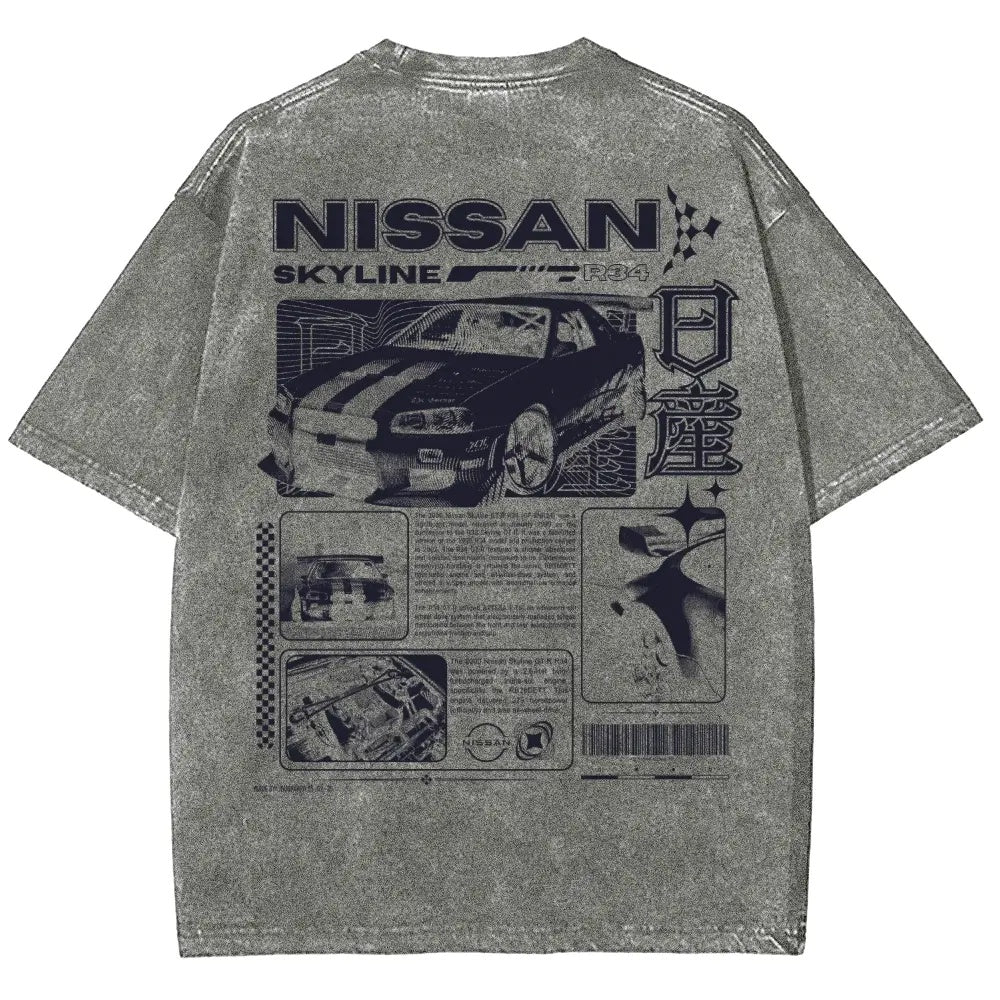 Legendary JDM Skyline R34 Vintage Washed Oversized Graphic Tee