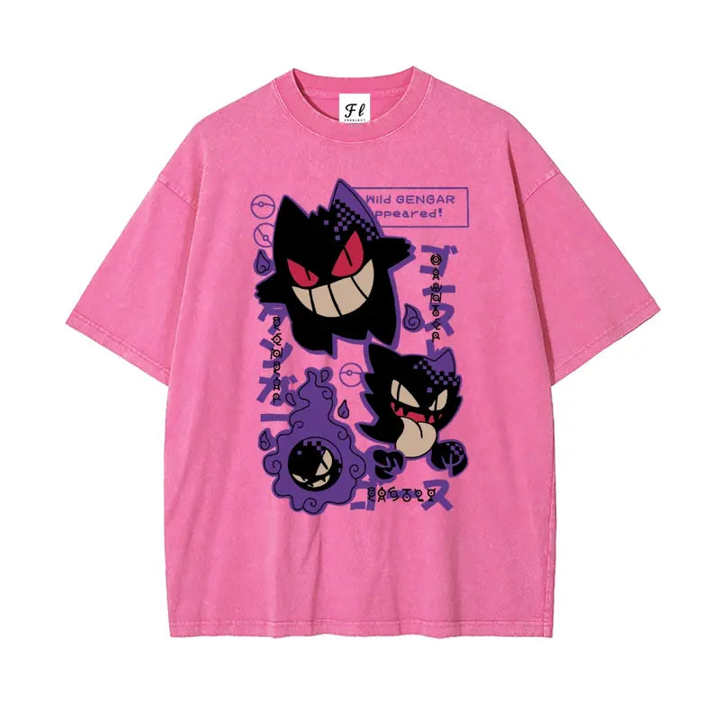 Shadow Realm Style: Gengar "Glitch" Evolution Washed Streetwear Tee