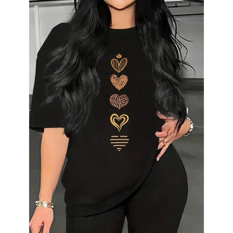 Women's Heart Graphic Oversized T-Shirt for Casual Streetwear and Everyday Style