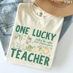 "One Lucky Teacher" Comfort Colors St. Patrick's Day Tee - Retro Coffee & Shenanigans Graphic Shirt