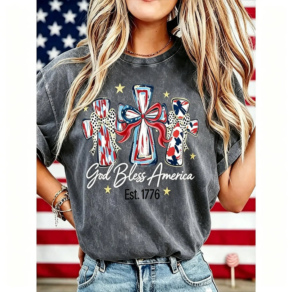 Patriot Heritage: Vintage USA 250th Anniversary "God Bless America" Washed Tee