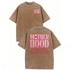 "The Real Motherhood" Acid Wash Graphic Tee - Retro Oversized Pink Statement Streetwear for Moms