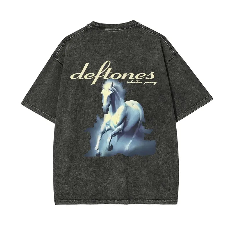 White Pony Vintage Washed Oversized Rock Graphic T-Shirt