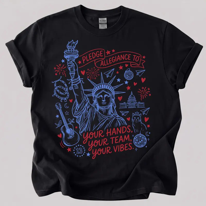 Pledge Allegiance To Your Vibes Patriotic Graphic T-Shirt for Women