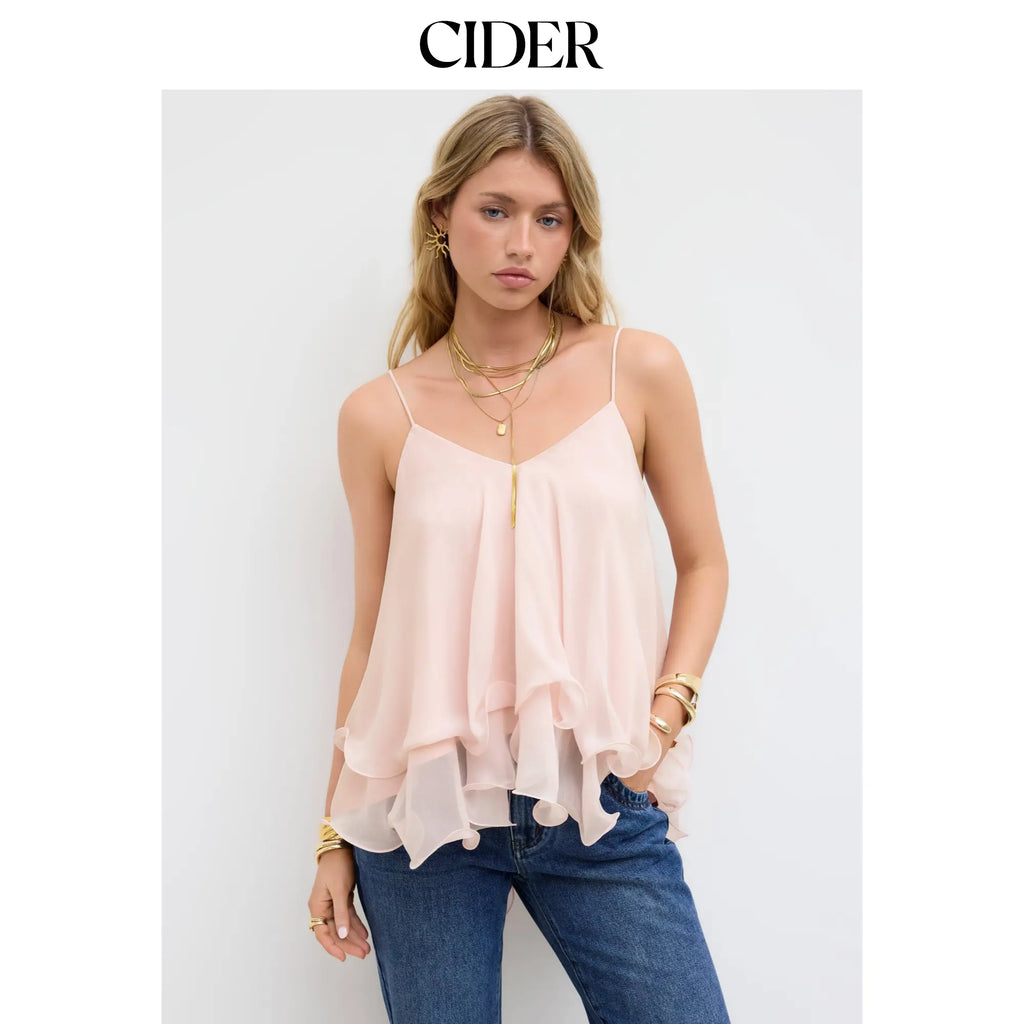 Layered Ruffle Cami Top for Women with Elegant Summer Vacation Style
