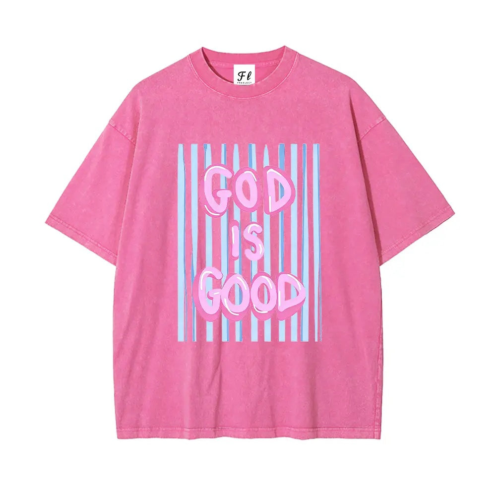 Faith In Style: "God Is Good" Vintage Wash Oversized Graphic T-Shirt