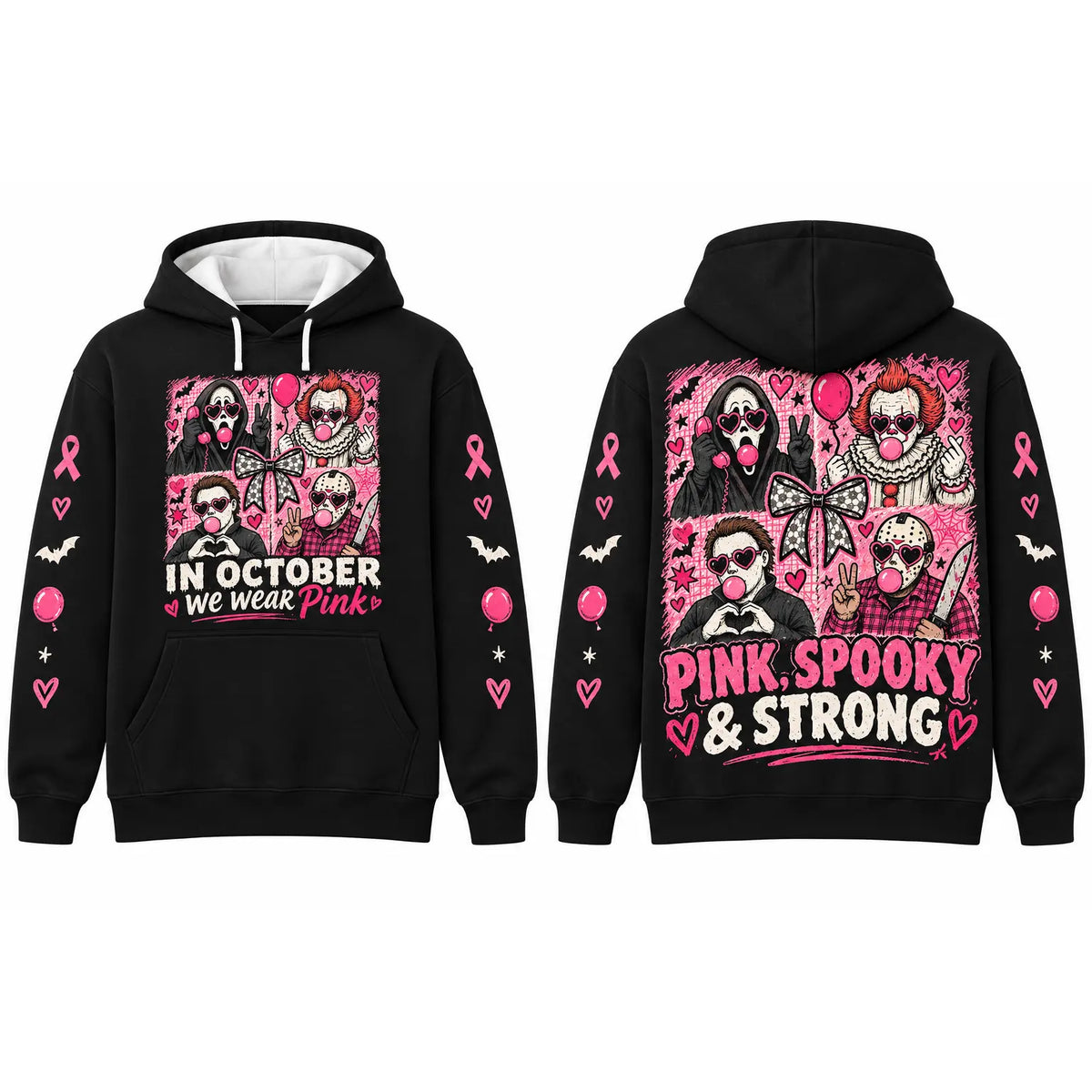 October Awareness Ribbon Horror Hoodie for Spooky Season Support and Fall Outfits