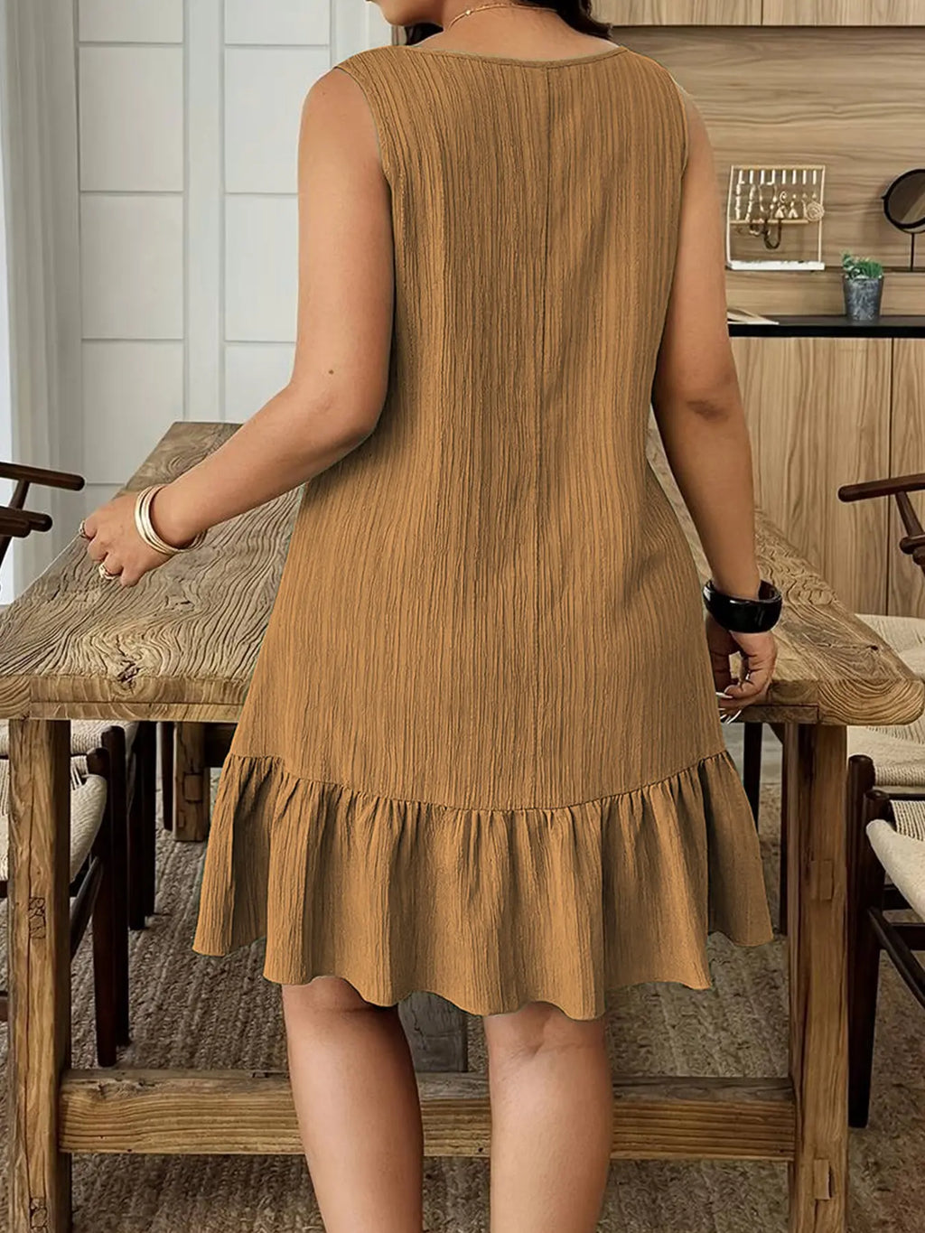 Blue Sleeveless Ruffle Hem Sundress for Summer Daily Wear