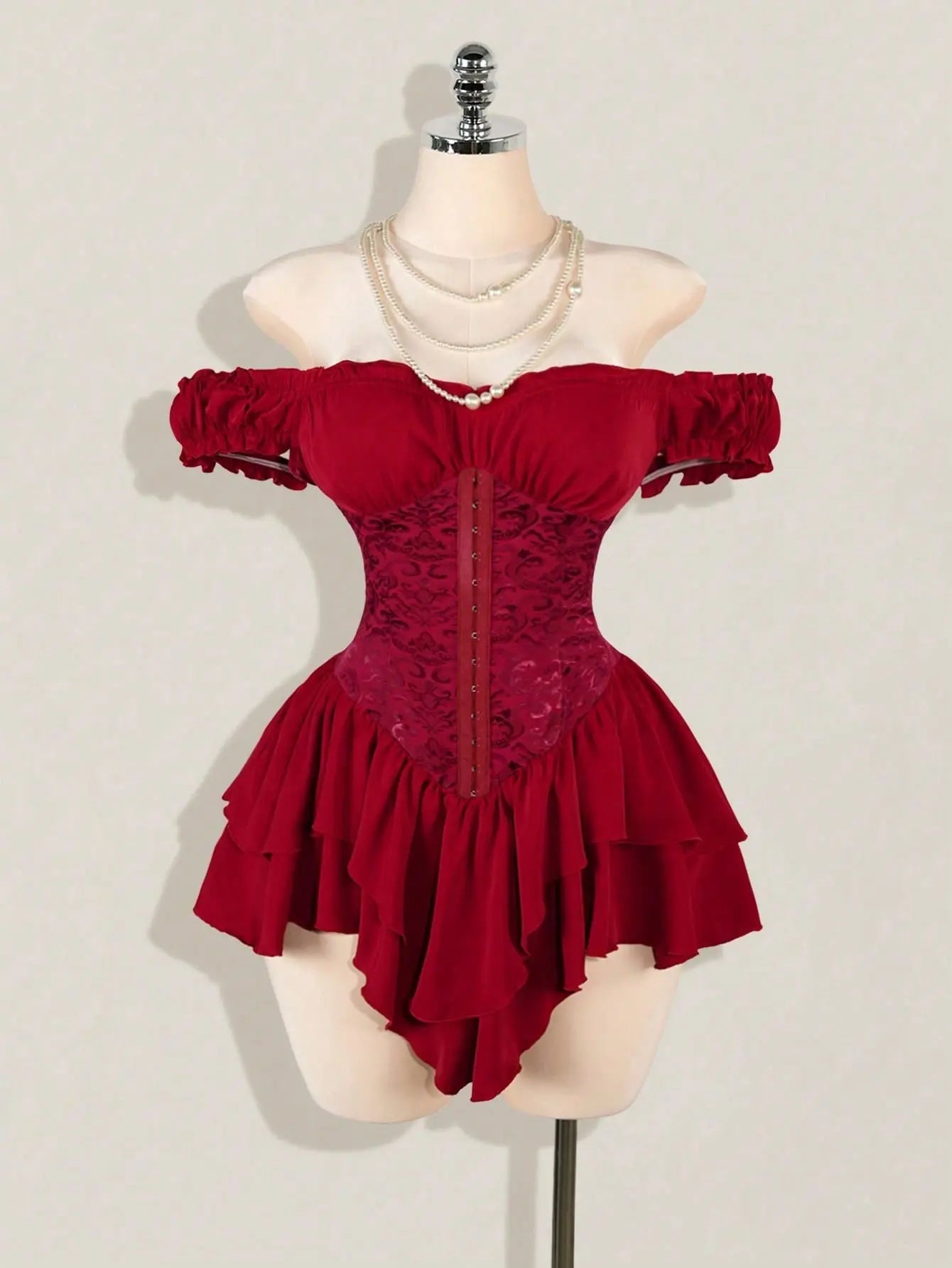 Off-Shoulder Gothic Corset Mini Dress with Ruffle Hem