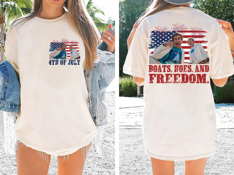 Funny Patriotic Boating Freedom Graphic T-Shirt for Fourth of July Parties