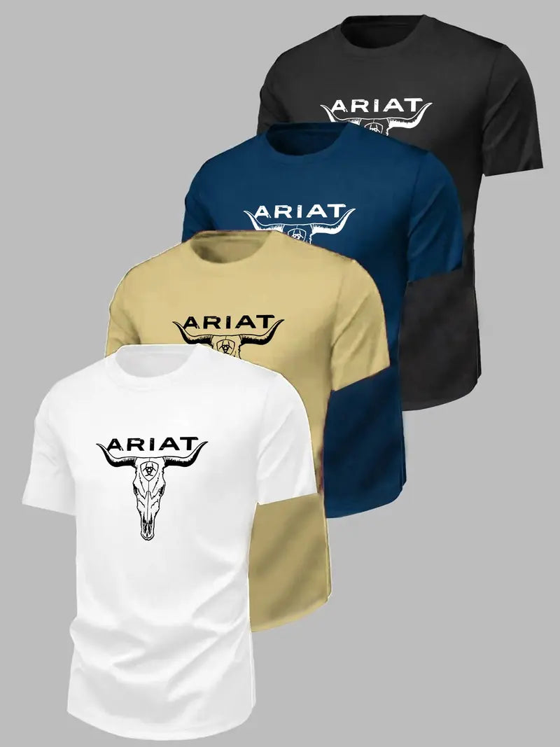 Modern Frontier: Ariat-Style Western Longhorn Skull Graphic Tee Set