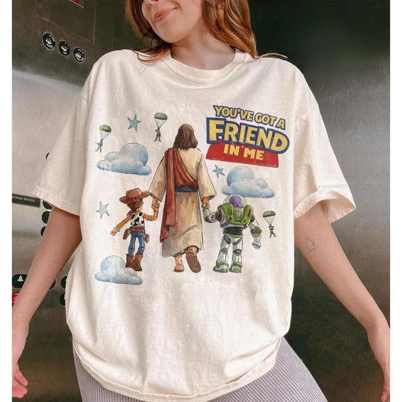 Christian Friendship Graphic Tee with Retro Storybook Artwork for Faith Inspired Outfits