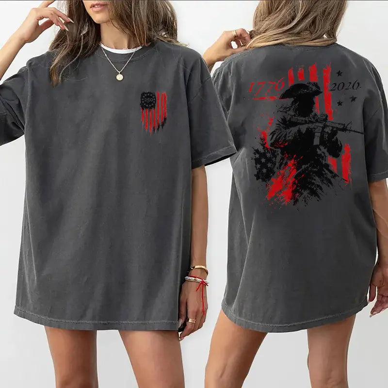 1776–2026 Patriotic Revolutionary Soldier Graphic T-Shirt for America's 250th Anniversary