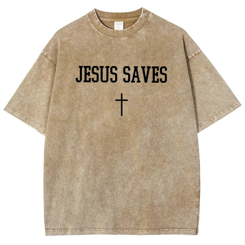 Faith in the Streets: "Jesus Saves" Vintage Washed Oversized Graphic Tee