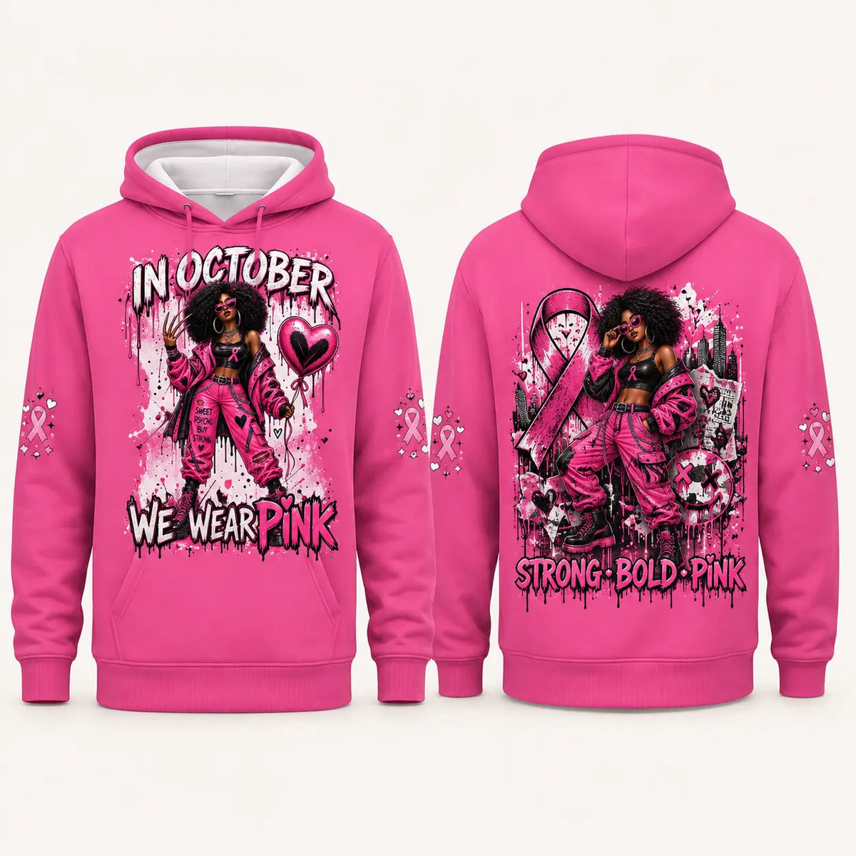 October Awareness Horror Hoodie with Ribbon Graphic for Spooky Season Support