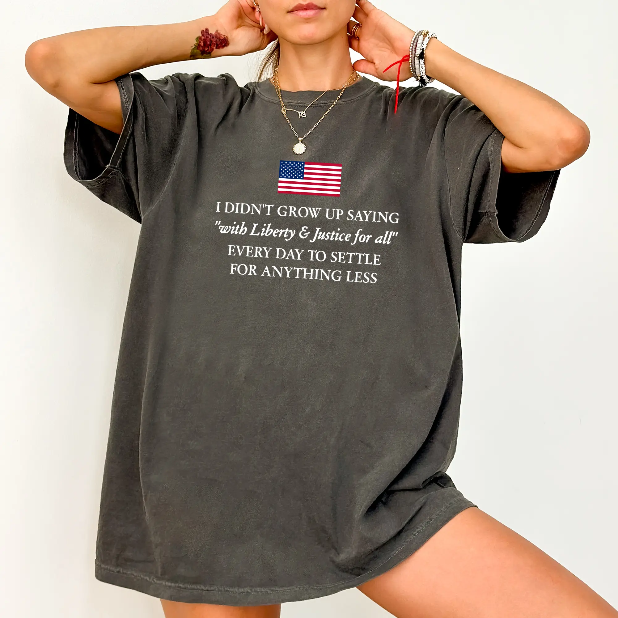 "Liberty & Justice For All" Bold Patriotic Statement Tee - Vintage American Flag Graphic Shirt