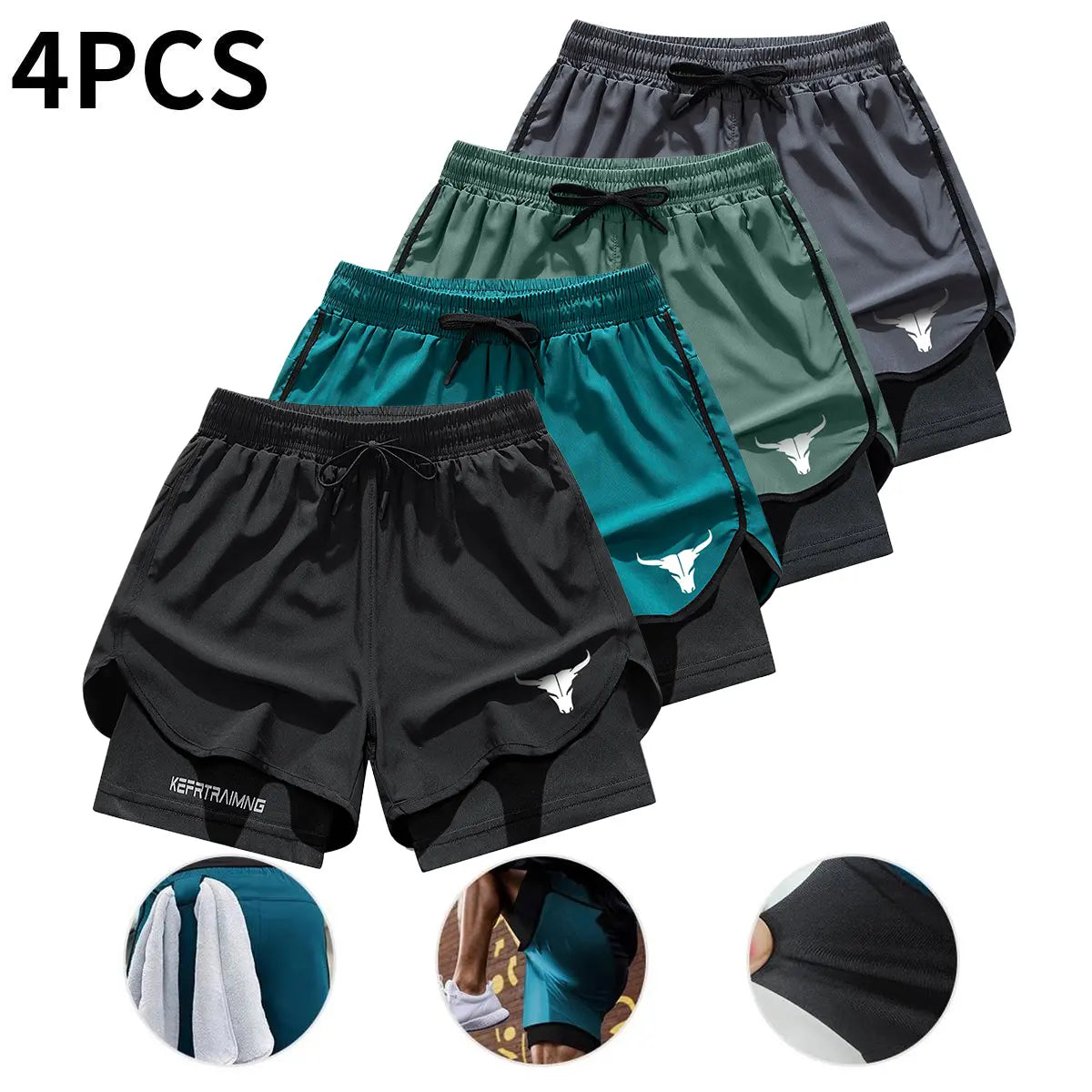 Men's 2-in-1 Quick Dry Training Shorts 4-Pack for Gym Workout and Outdoor Sports