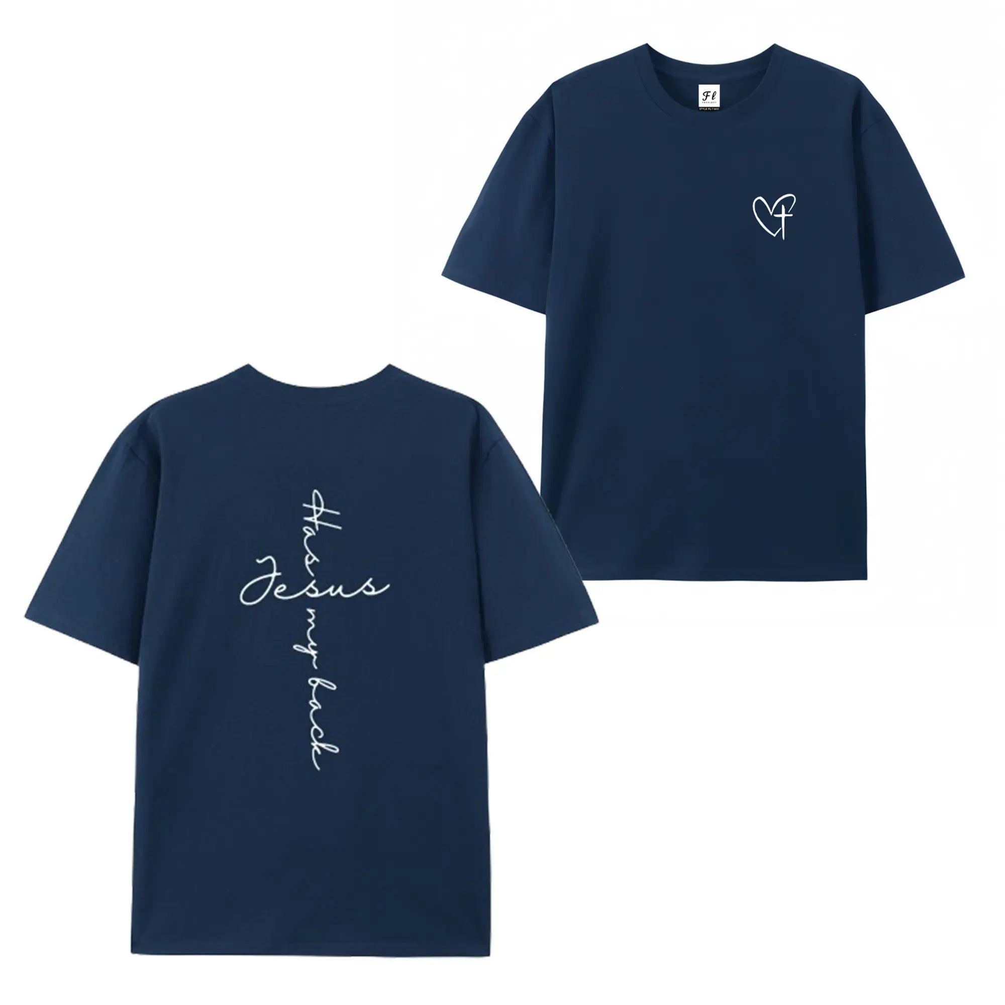 Faith Forward: "Jesus Has My Back" Minimalist Heart & Cross Graphic Tee