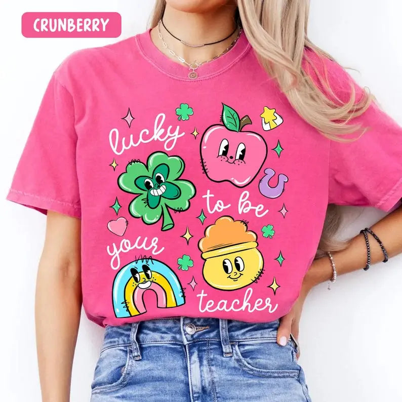 "Lucky To Be Your Teacher" Vintage Retro St. Patrick's Day Comfort Colors Teacher Appreciation Tee