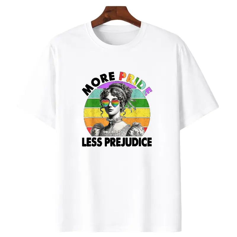 More Pride Less Prejudice Rainbow Pride Month Graphic Cotton T-Shirt