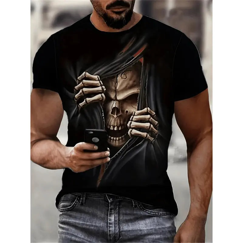 Unleash Your Inner Rebel: 3D Ripped Skeleton Graphic Performance Tee