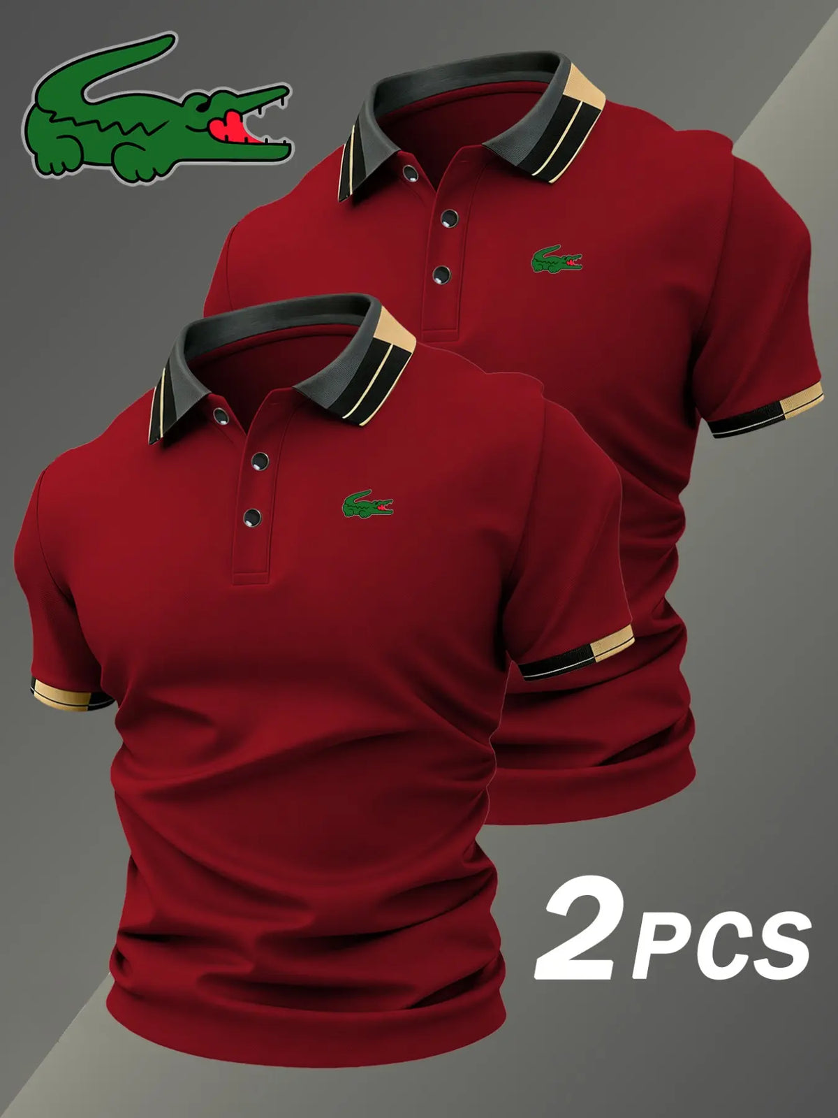 Men's Crocodile Pattern Polo Shirt Set for Classic Golf and Casual Everyday Style