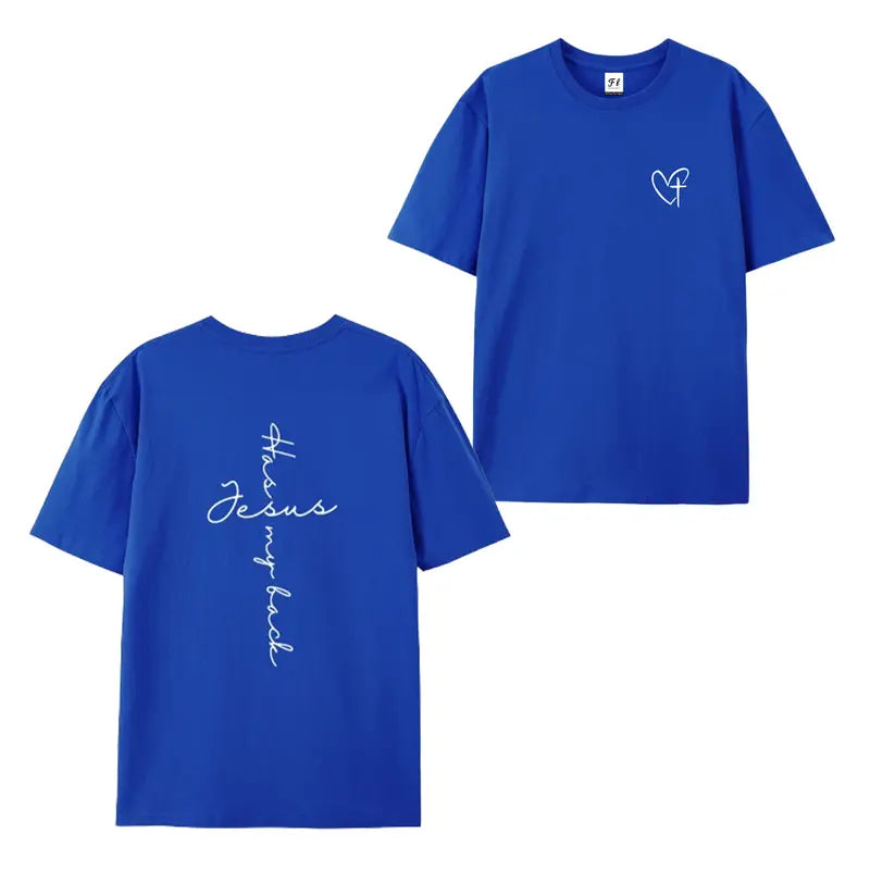 Faith Forward: "Jesus Has My Back" Minimalist Heart & Cross Graphic Tee