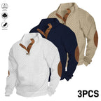 Men’s Jacquard Stand Collar Henley Sweatshirt Pack for Casual Streetwear Outfits