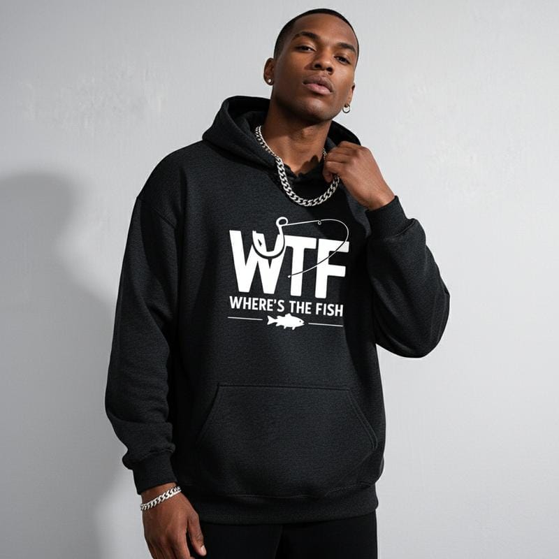 Men's funny fishing graphic Graphic Hoodie - Cotton Blend Long Sleeve Pullover Regular Fit | Soft & Breathable Fabric, Durable Print, Everyday Comfort, Machine Washable, casual outdoor urban street