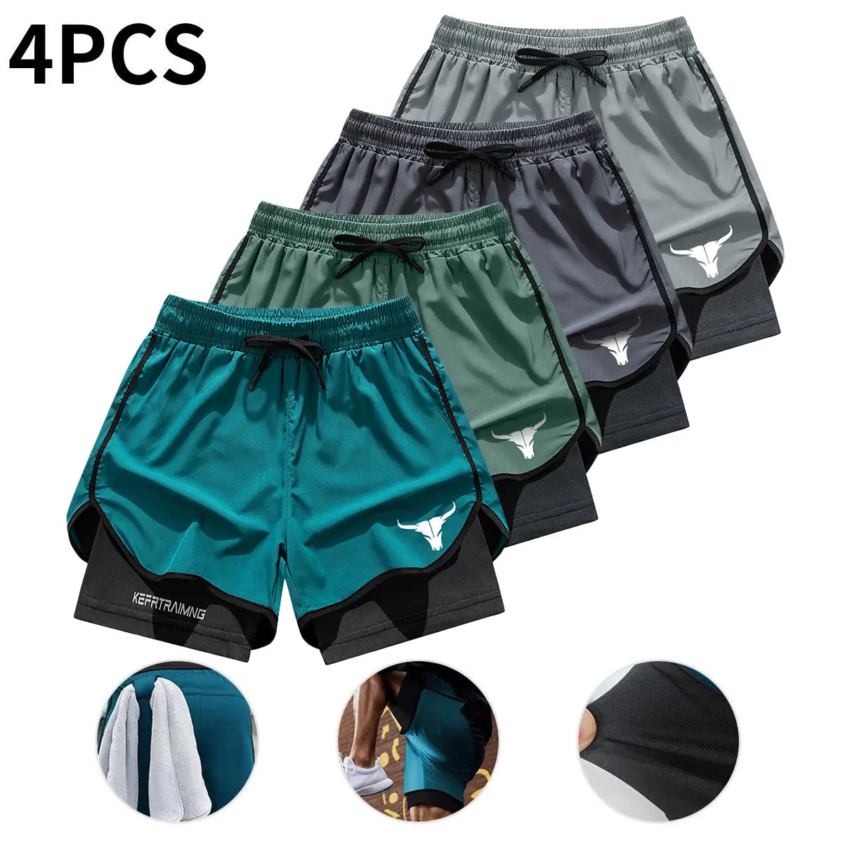 Men's 2-in-1 Quick Dry Training Shorts 4-Pack for Gym Workout and Outdoor Sports